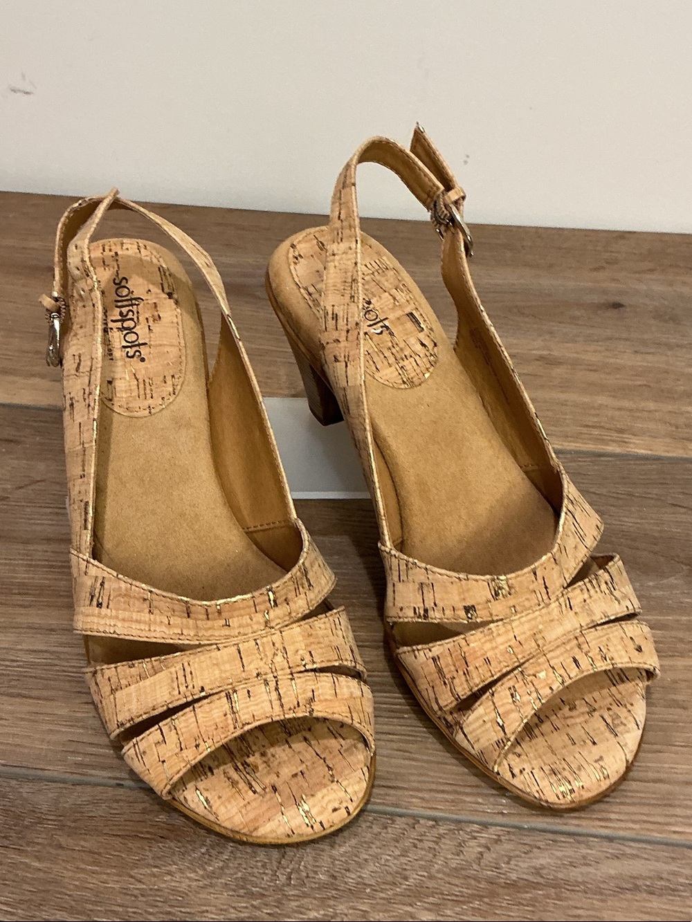 Comfortiva Neima - Soft Spots Gold Cork Sling back sandals, size 10WW
